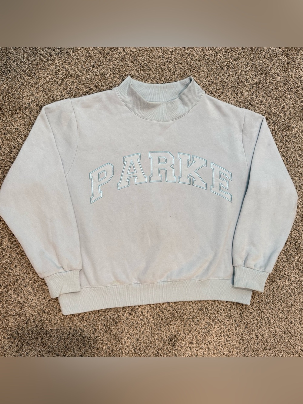 🔥Parke Light Blue Varsity Mockneck Sweatshirt L / XL Women’s